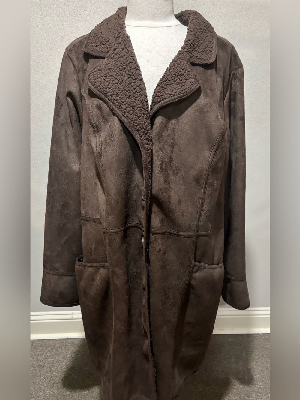 Denim & Company d & co Fleece Lined Suede Look Coat Long Jacket New 2X